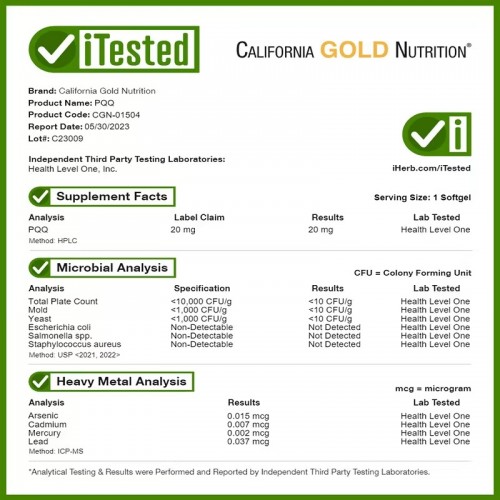 California Gold Nutrition, Пирролохинолинхинон, 20 мг, 90 растительных капсул California Gold Nutrition, Пирролохинолинхинон, 20 мг, 90 растительных капсул