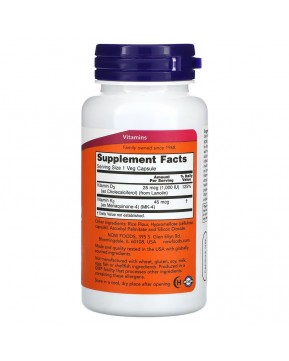 NOW Foods, витамины D3 и K2, 120 растительных капсул
