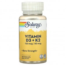 Solaray, витамины D3 и K2, без сои, 120 вегетарианских капсул Solaray, витамины D3 и K2, без сои, 120 вегетарианских капсул