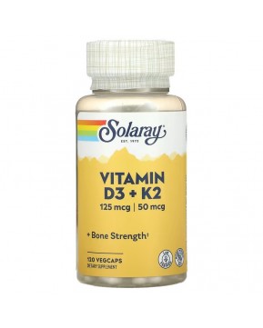 Solaray, витамины D3 и K2, без сои, 120 вегетарианских капсул Solaray, витамины D3 и K2, без сои, 120 вегетарианских капсул