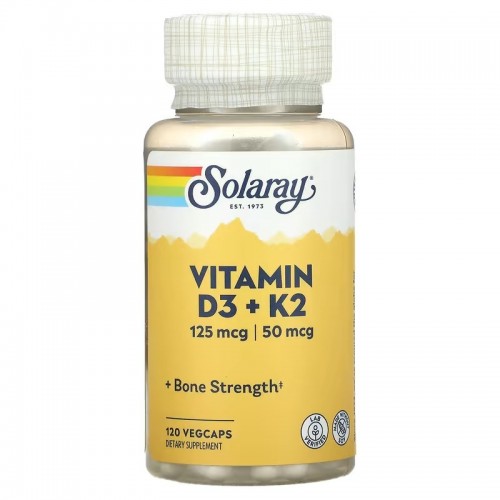 Solaray, витамины D3 и K2, без сои, 120 вегетарианских капсул Solaray, витамины D3 и K2, без сои, 120 вегетарианских капсул