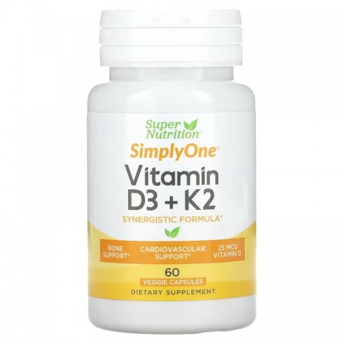 Super Nutrition, витамины D3 и К2, 60 растительных капсул Super Nutrition, витамины D3 и К2, 60 растительных капсул
