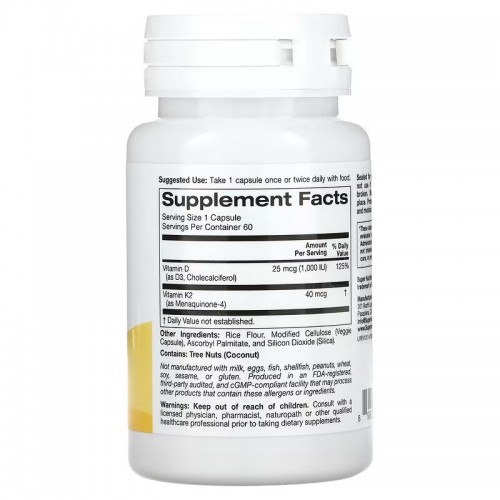 Super Nutrition, витамины D3 и К2, 60 растительных капсул Super Nutrition, витамины D3 и К2, 60 растительных капсул