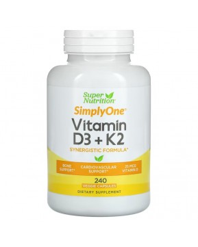 Super Nutrition, витамины D3 и К2, 240 растительных капсул Super Nutrition, витамины D3 и К2, 240 растительных капсул