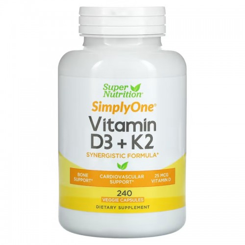 Super Nutrition, витамины D3 и К2, 240 растительных капсул Super Nutrition, витамины D3 и К2, 240 растительных капсул
