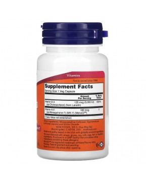 NOW Foods, мега D3 и MK-7, 180 мкг (5000 МЕ), 60 растительных капсул