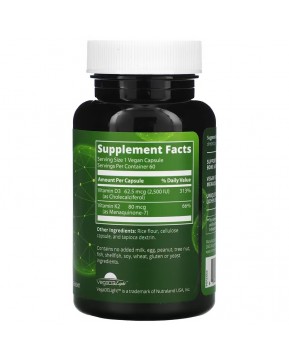 MRM Nutrition, веганские витамины D3 и K2, 62,5 мкг (2500 МЕ), 60 веганских капсул