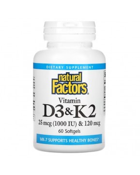 Natural Factors, витамины D3 и К2, 60 капсул Natural Factors, витамины D3 и К2, 60 капсул
