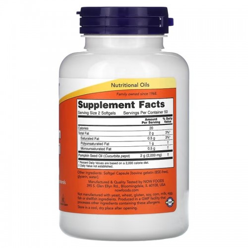 NOW Foods, тыквенное масло, 1000 мг, 100 капсул NOW Foods, тыквенное масло, 1000 мг, 100 капсул