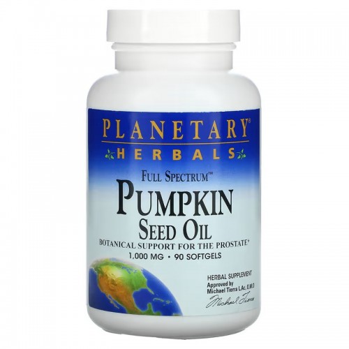 Planetary Herbals, Тыквенное масло с полным спектром активных веществ, 1000 мг, 90 гелевых капсул Planetary Herbals, Тыквенное масло с полным спектром активных веществ, 1000 мг, 90 гелевых капсул