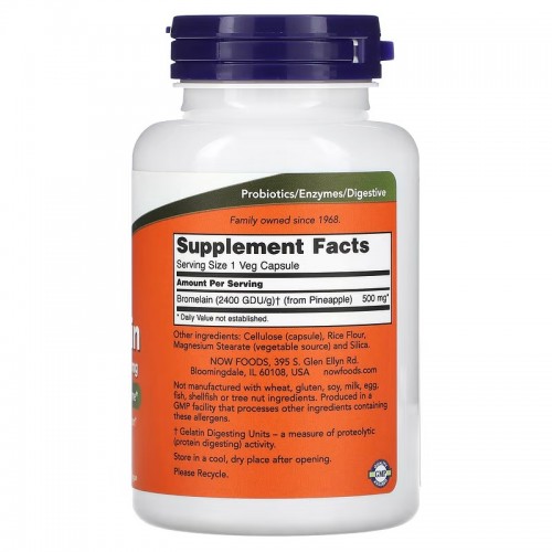 NOW Foods, бомелаин, 500 мг, 120 растительных капсул NOW Foods, бомелаин, 500 мг, 120 растительных капсул