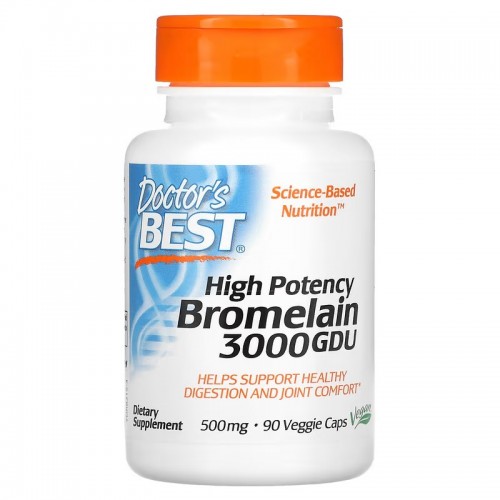 Doctor's Best, высокоэффективный бромелаин, 3000 GDU, 500 мг, 90 растительных капсул Doctor's Best, высокоэффективный бромелаин, 3000 GDU, 500 мг, 90 растительных капсул