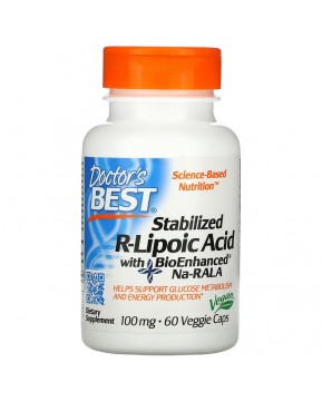 Doctor's Best, стабилизированная R-липоевая кислота с BioEnhanced Na-RALA, 100 мг, 60 растительных капсул Doctor's Best, стабилизированная R-липоевая кислота с BioEnhanced Na-RALA, 100 мг, 60 растительных капсул
