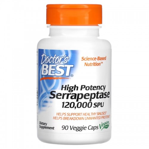 Doctor's Best, серрапептаза высокой эффективности, 120 000 SPU, 90 вегетарианских капсул Doctor's Best, серрапептаза высокой эффективности, 120 000 SPU, 90 вегетарианских капсул