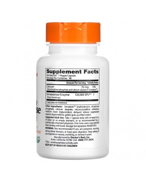 Doctor's Best, серрапептаза высокой эффективности, 120 000 SPU, 90 вегетарианских капсул