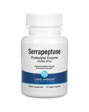 Lake Avenue Nutrition, серрапептаза, протеолитический фермент, 40 000 SPU, 30 растительных капсул Lake Avenue Nutrition, серрапептаза, протеолитический фермент, 40 000 SPU, 30 растительных капсул