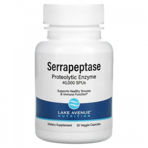 Lake Avenue Nutrition, серрапептаза, протеолитический фермент, 40 000 SPU, 30 растительных капсул Lake Avenue Nutrition, серрапептаза, протеолитический фермент, 40 000 SPU, 30 растительных капсул