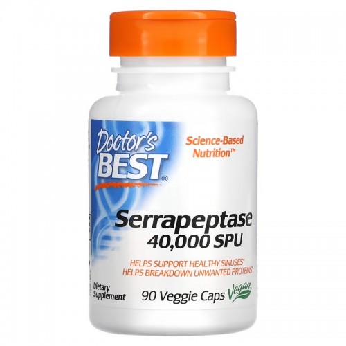 Doctor's Best, серрапептаза Best, 40 000 SPU, 90 вегетарианских капсул Doctor's Best, серрапептаза Best, 40 000 SPU, 90 вегетарианских капсул
