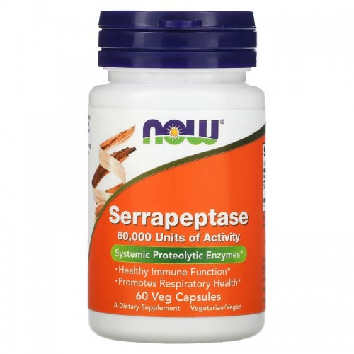 NOW Foods, серрапептаза, 60 растительных капсул NOW Foods, серрапептаза, 60 растительных капсул