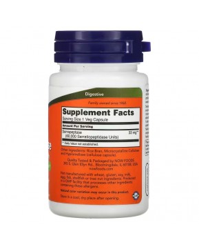 NOW Foods, серрапептаза, 60 растительных капсул