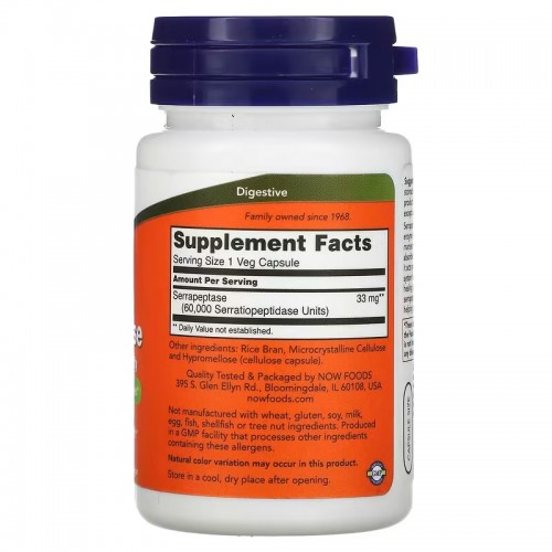 NOW Foods, серрапептаза, 60 растительных капсул NOW Foods, серрапептаза, 60 растительных капсул