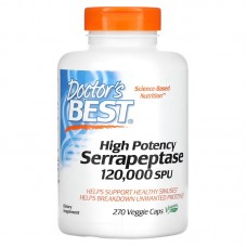 Doctor's Best, высокоэффективная серрапептаза, 120 000 SPU, 270 вегетарианских капсул Doctor's Best, высокоэффективная серрапептаза, 120 000 SPU, 270 вегетарианских капсул