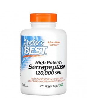 Doctor's Best, высокоэффективная серрапептаза, 120 000 SPU, 270 вегетарианских капсул Doctor's Best, высокоэффективная серрапептаза, 120 000 SPU, 270 вегетарианских капсул