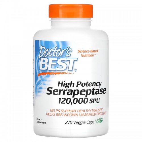 Doctor's Best, высокоэффективная серрапептаза, 120 000 SPU, 270 вегетарианских капсул Doctor's Best, высокоэффективная серрапептаза, 120 000 SPU, 270 вегетарианских капсул
