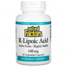 Natural Factors, R-липоевая кислота+, 100 мг, 60 вегетарианских капсул Natural Factors, R-липоевая кислота+, 100 мг, 60 вегетарианских капсул