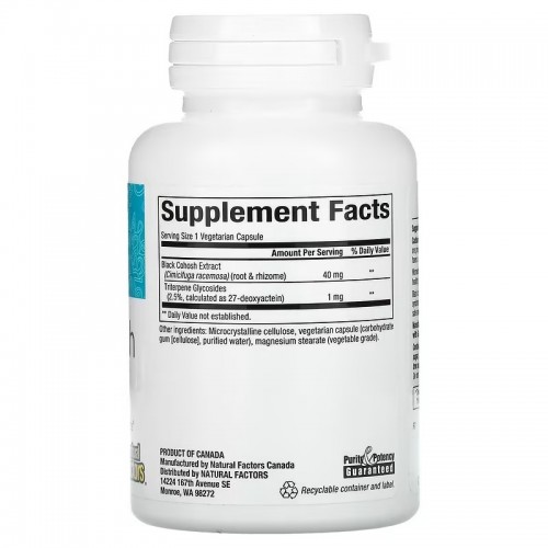 Natural Factors, WomenSense, экстракт черного кохоша, средство для облегчения менопаузы, 90 вегетарианских капсул Natural Factors, WomenSense, экстракт черного кохоша, средство для облегчения менопаузы, 90 вегетарианских капсул