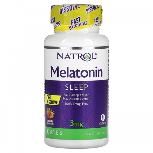 Natrol, Мелатонин, быстрорастворимые, клубника, 3 мг, 90 таблеток Natrol, Мелатонин, быстрорастворимые, клубника, 3 мг, 90 таблеток