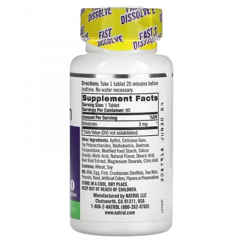 Natrol, Мелатонин, быстрорастворимые, клубника, 3 мг, 90 таблеток Natrol, Мелатонин, быстрорастворимые, клубника, 3 мг, 90 таблеток