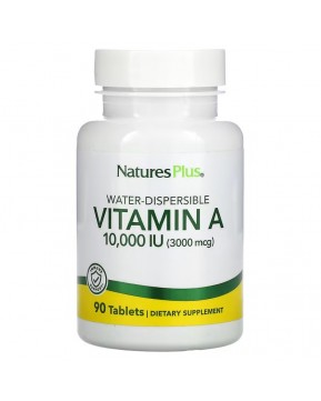 NaturesPlus, водно-диспергируемый витамин А, 10 000 МЕ (3 000 мкг), 90 таблеток NaturesPlus, водно-диспергируемый витамин А, 10 000 МЕ (3 000 мкг), 90 таблеток