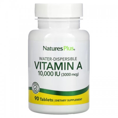 NaturesPlus, водно-диспергируемый витамин А, 10 000 МЕ (3 000 мкг), 90 таблеток NaturesPlus, водно-диспергируемый витамин А, 10 000 МЕ (3 000 мкг), 90 таблеток