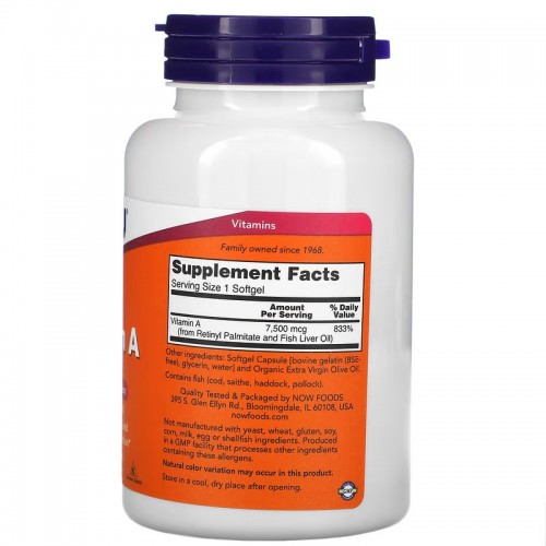 NOW Foods, витамин A, 25 000 МЕ, 250 капсул NOW Foods, витамин A, 25 000 МЕ, 250 капсул
