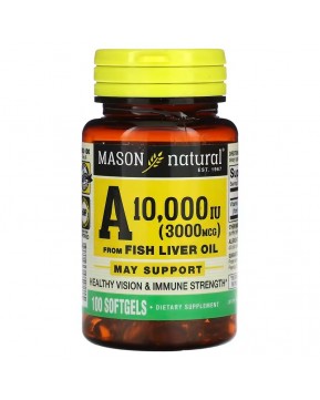 Mason Natural, витамин A из жира печени рыбы, 3000 мкг (10 000 МЕ), 100 капсул Mason Natural, витамин A из жира печени рыбы, 3000 мкг (10 000 МЕ), 100 капсул