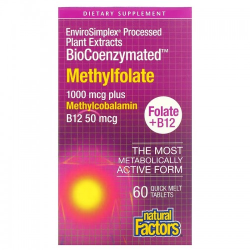 Natural Factors, BioCoenzymated, метилфолат, 1000 мкг, 60 быстрорастворимых таблеток Natural Factors, BioCoenzymated, метилфолат, 1000 мкг, 60 быстрорастворимых таблеток