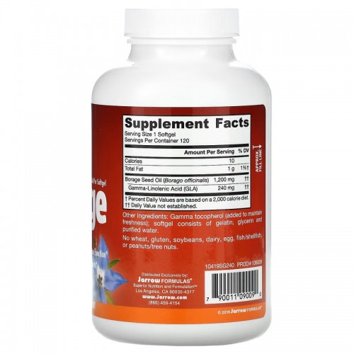 Jarrow Formulas, GLA-240, бурачник, 1200 мг, 120 капсул Jarrow Formulas, GLA-240, бурачник, 1200 мг, 120 капсул