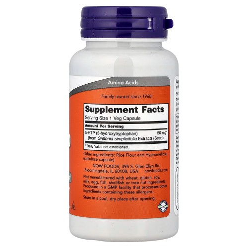 NOW Foods, 5-гидрокситриптофан, 50 мг, 90 растительных капсул NOW Foods, 5-гидрокситриптофан, 50 мг, 90 растительных капсул