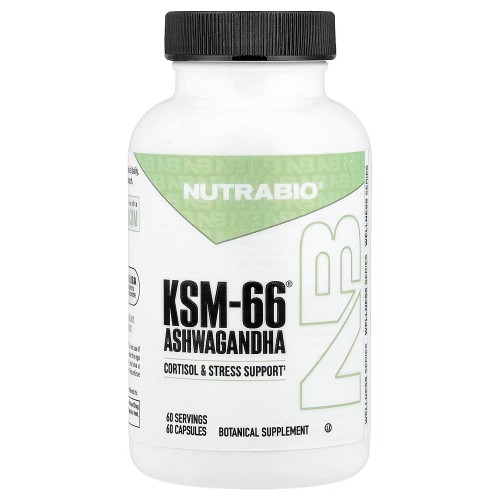 NutraBio, KSM-66®, ашваганда, 60 капсул (600 мг в 1 капсуле)