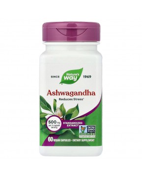 Nature's Way, ашваганда, стандартизованный экстракт, 500 мг, 60 веганских капсул (250 мг в 1 капсуле)
