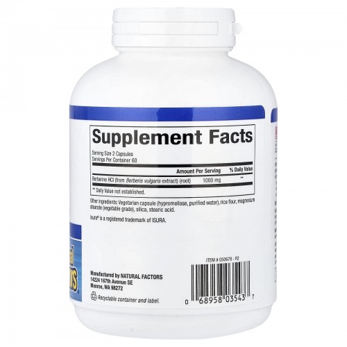 Natural Factors, WellBetX, берберин, 500 мг, 120 вегетарианских капсул