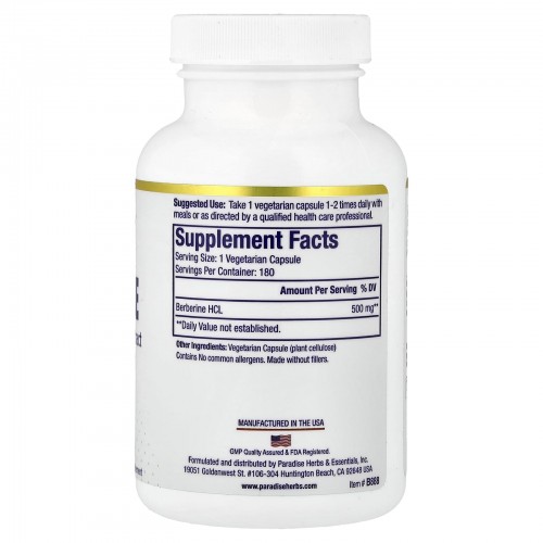Paradise Herbs, берберин, 180 вегетарианских капсул Paradise Herbs, берберин, 180 вегетарианских капсул