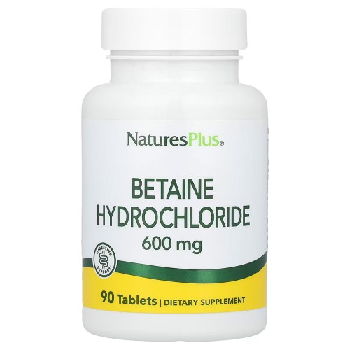 NaturesPlus, Бетаин гидрохлорид (Betaine Hydrochloride), 600 мг, 90 таблеток
