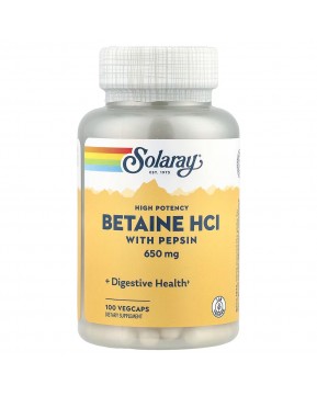 Solaray, высокоэффективный бетаин гидрохлорид с пепсином, 100 капсул VegCap