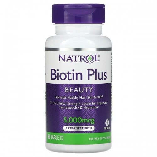 Natrol, Biotin Plus, повышенная эффективность, 5000 мкг, 60 таблеток Natrol, Biotin Plus, повышенная эффективность, 5000 мкг, 60 таблеток