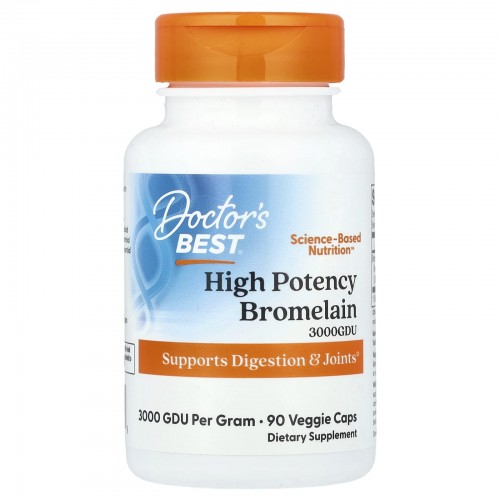 Doctor's Best, высокоэффективный бромелаин, 3000 GDU, 500 мг, 90 растительных капсул