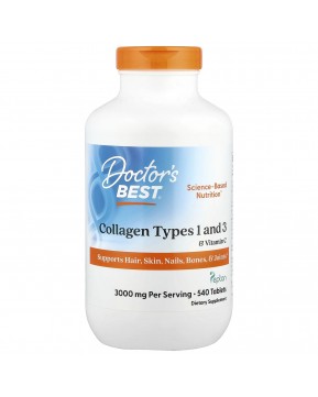 Doctor's Best, коллаген типа 1 и 3 с Peptan и витамином C, 1000 мг, 540 таблеток