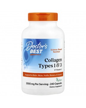 Doctor's Best, Peptan, коллаген 1 и 3 типов с витамином C, 500 мг, 240 капсул