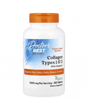 Doctor's Best, коллаген типа 1 и 3 с Peptan и витамином C, 1000 мг, 180 таблеток